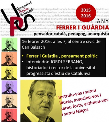 Tercera sessió del cicle “Ferrer i Guardia” organitzat per la Universitat Popular de Sabadell