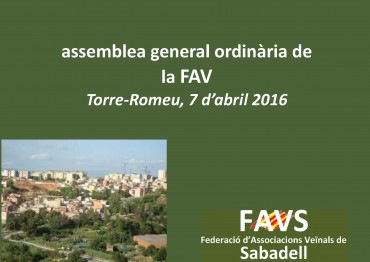 7 d’abril: Assemblea ordinària de la FAVS